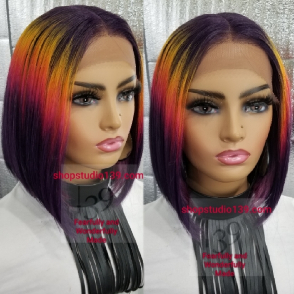 Human hair orange ombre lace front Bob wig - Picture 1 of 5